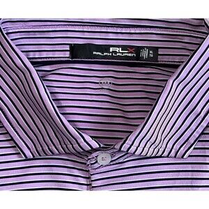 Ralph Lauren RLX Polo Short Sleeve Purple White Black Stripe Golf Size XL